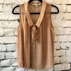 Forever 21| Pink Polka Dot Tie Up Button-Front Top